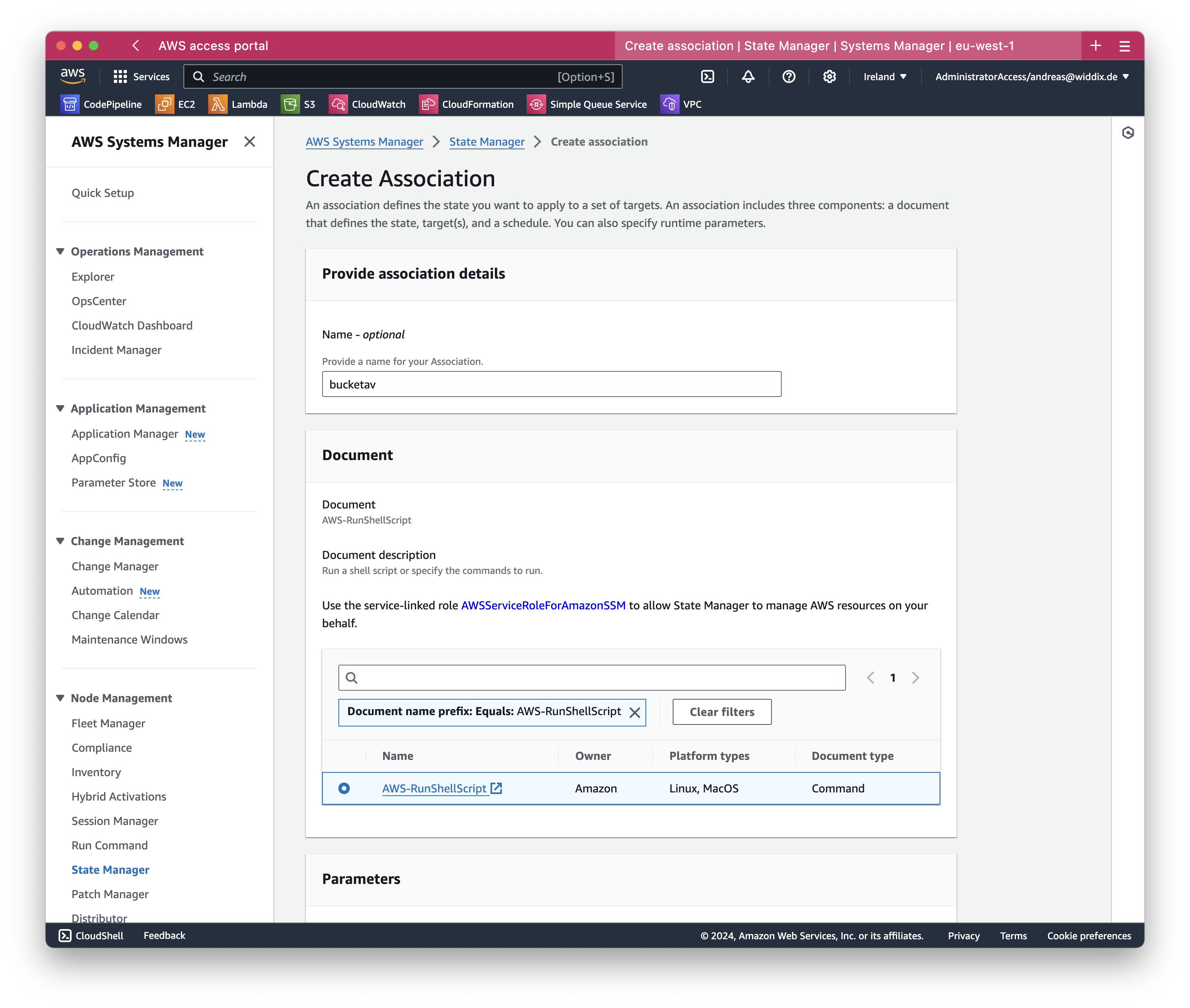 Configuring AWS Systems Manager State Manager: Step 2