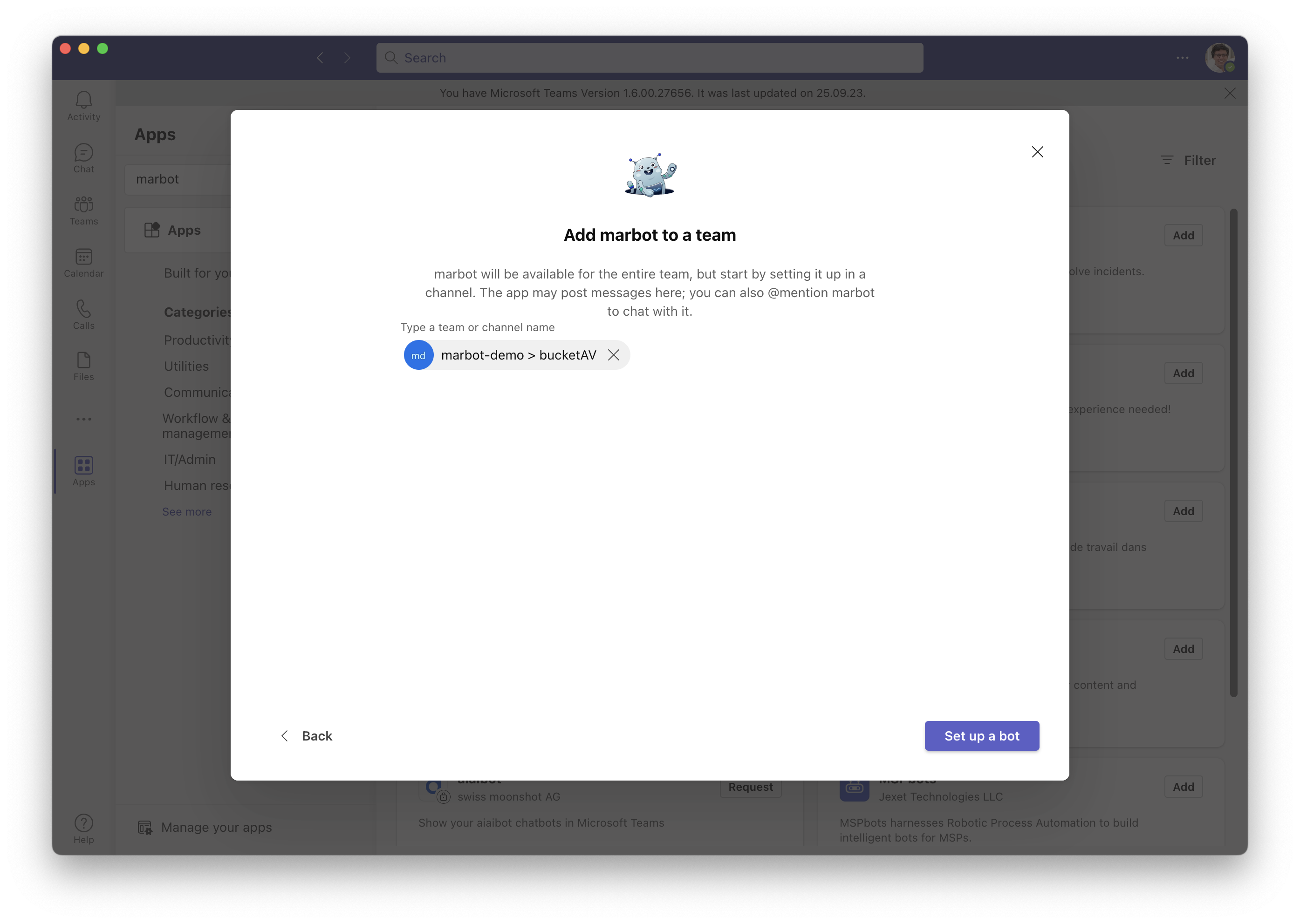 Adding marbot to Microsoft Teams part 2